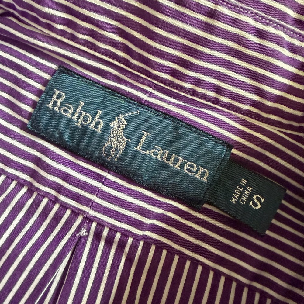 POLO Ralph Lauren Men’s Vintage Purple & White Stripe Button Down Shirt - Sz S